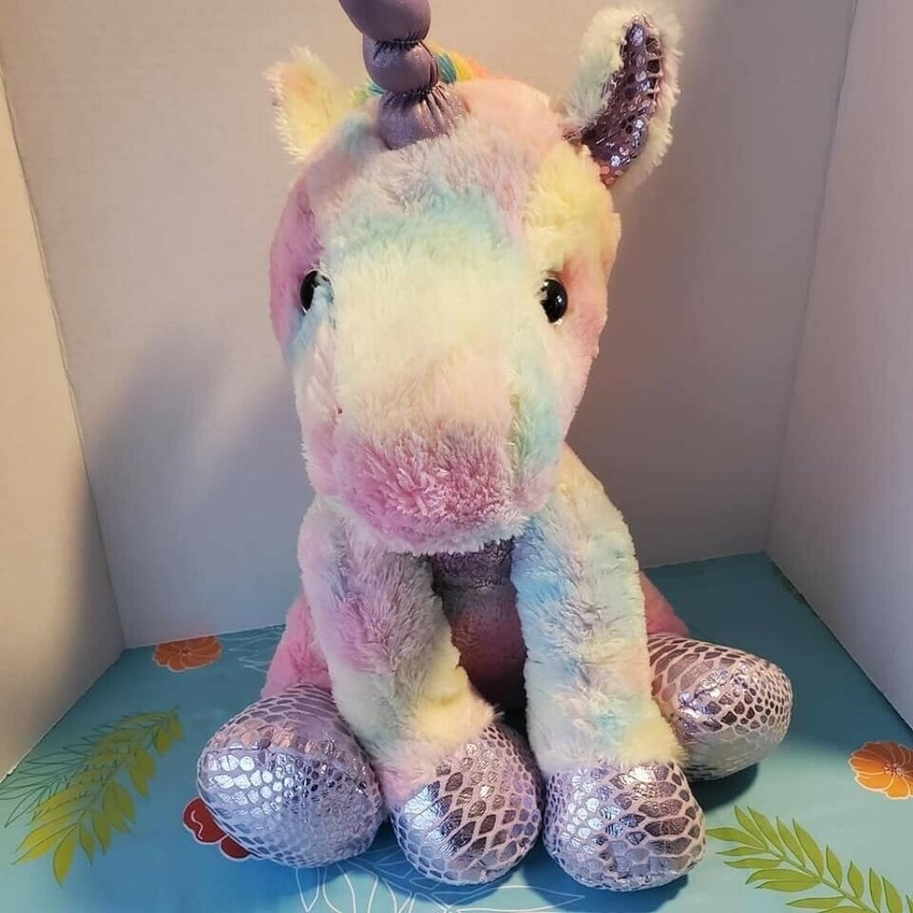 Vintage Kelly Toys 15 inch Unicorn Plush with Multicolor Fur and Rainbow Horn
